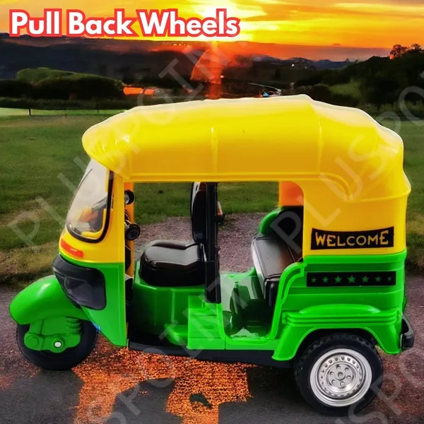 Auto_Rickshaw_Toy,With_Pull_Back_Action_City_Traffic_Vehicles_Public_Transport_Toy_With_Light_And_Sound_For_Aged_3_4_5_6_Boys_And_Girls,Kids_Party_Favors_Gifts_(Green-_2Pc)