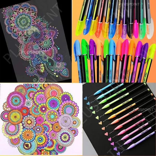 24_Colouring_Gel_Pens_12_Color_Neon_12_Glitter_Pens_Fine_Tip_Art_Markers_Set_Colored_Gel_Pens_For_Coloring_Book,_Drawing,_Doodling,_Scrapbook_Journaling,_Sparkle_Pen_Gifts_For_Kids