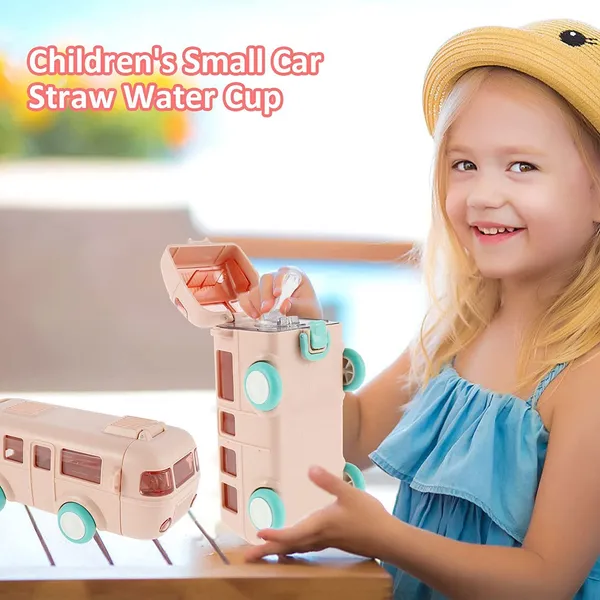 Bus_Water_Bottle_For_Kids_Detachable_Bus_Straw_Water_Cup_With_Shoulder_Strap_Leak-Proof_Kids_Drink_Cup_Cartoon_Water_Jug_Toy_With_Wheels_Toddler_Water_Bottle_(Pink)_-_Plastic,_500_Ml