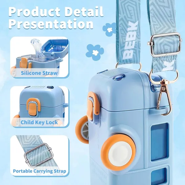 Bus_Shape_Water_Bottle_For_Kids_Detachable_Straw_With_Shoulder_Strap_Leak-Proof_Cartoon_Water_Bottle_With_Wheels_(Color-Blue),_Silicone,_500_Ml