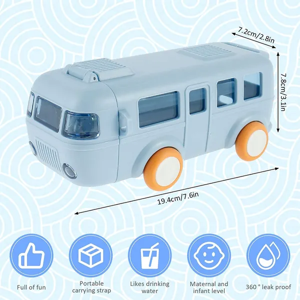Bus_Shape_Water_Bottle_For_Kids_Detachable_Straw_With_Shoulder_Strap_Leak-Proof_Cartoon_Water_Bottle_With_Wheels_(Color-Blue),_Silicone,_500_Ml