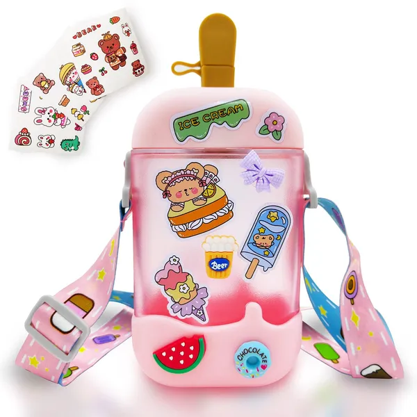 Water_Bottle_Cute_Popsicle_Water_Bottle_With_Straw,_Ice_Cream_Water_Bottle_With_Adjustable_Shoulder_Strap_And_Stickers_-_For_Adult_Kids_Outdoor_Sports,_Leakproof,_Bpa-Free(Color-Pink)