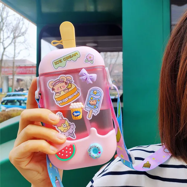 Water_Bottle_Cute_Popsicle_Water_Bottle_With_Straw,_Ice_Cream_Water_Bottle_With_Adjustable_Shoulder_Strap_And_Stickers_-_For_Adult_Kids_Outdoor_Sports,_Leakproof,_Bpa-Free(Color-Pink)