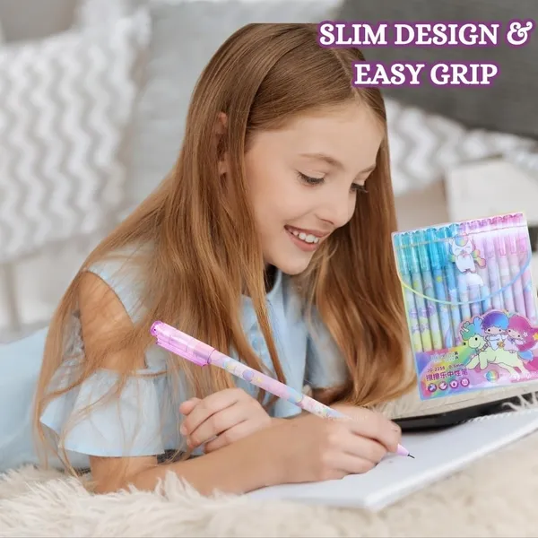 Unicorn_Theme_Gel_Pens_For_Kids,_0.5Mm_Erasable_Blue_Gel_Pen_Set_Of_12_For_Girls_&_Boys,_Adorable_Colorful_Pen_For_Notes_Taking_Project_Work,_Journal,_Blue_Ink,Stationery_For_Kids_Adult
