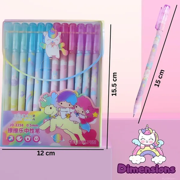 Unicorn_Theme_Gel_Pens_For_Kids,_0.5Mm_Erasable_Blue_Gel_Pen_Set_Of_12_For_Girls_&_Boys,_Adorable_Colorful_Pen_For_Notes_Taking_Project_Work,_Journal,_Blue_Ink,Stationery_For_Kids_Adult