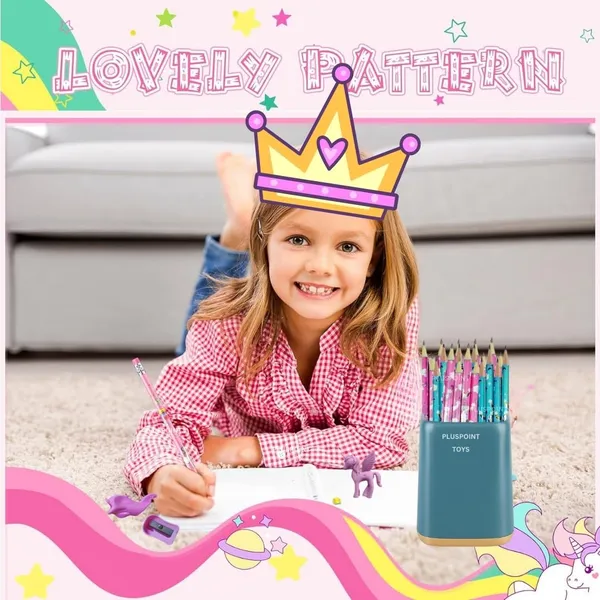 26_Pieces_Unicorn_Pencils_For_Girls,_20_Unicorn_Pencils_With_2_Erasers_2_Grips_2_Sharpeners_Colorful_Kids_Pencils_Cute_Unicorn_School_Supplies_For_Classroom_Reward_Party_Favor_(Unicorn)