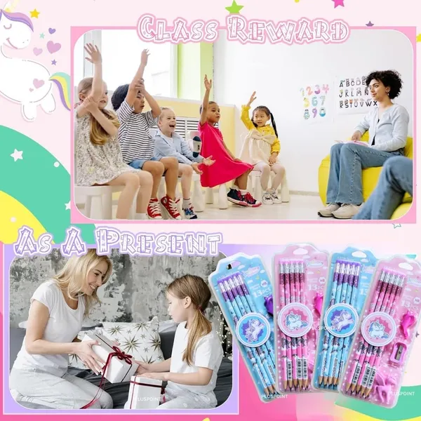 26_Pieces_Unicorn_Pencils_For_Girls,_20_Unicorn_Pencils_With_2_Erasers_2_Grips_2_Sharpeners_Colorful_Kids_Pencils_Cute_Unicorn_School_Supplies_For_Classroom_Reward_Party_Favor_(Unicorn)