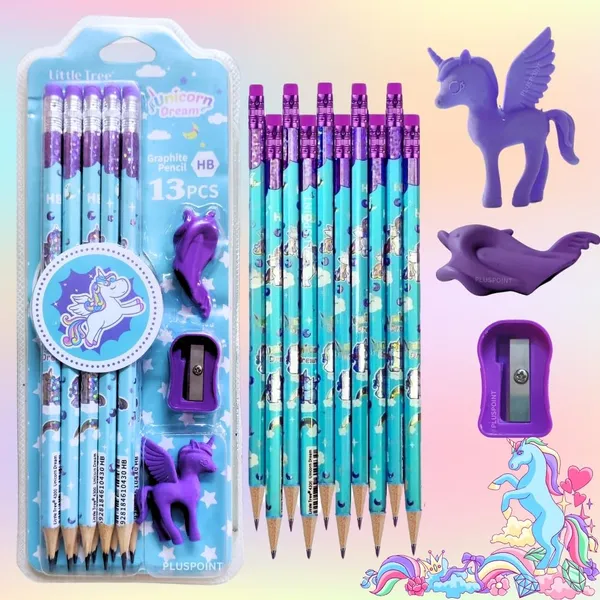 26_Pieces_Unicorn_Pencils_For_Girls,_20_Unicorn_Pencils_With_2_Erasers_2_Grips_2_Sharpeners_Colorful_Kids_Pencils_Cute_Unicorn_School_Supplies_For_Classroom_Reward_Party_Favor_(Unicorn)