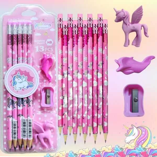 26_Pieces_Unicorn_Pencils_For_Girls,_20_Unicorn_Pencils_With_2_Erasers_2_Grips_2_Sharpeners_Colorful_Kids_Pencils_Cute_Unicorn_School_Supplies_For_Classroom_Reward_Party_Favor_(Unicorn)