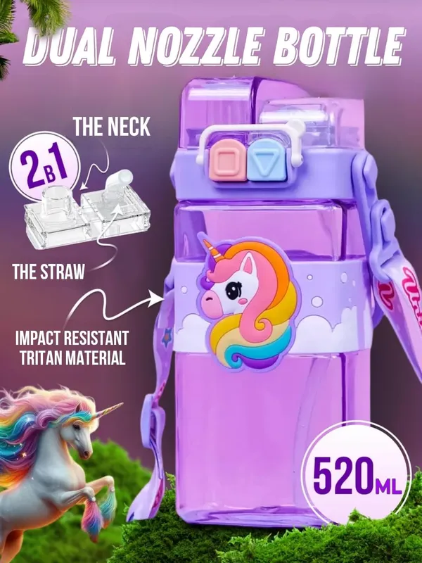 Unicorn_Water_Bottle_For_Kids_With_Carry_Strap_To_Hang_Double_Drinking_Caps_Sipper_Bottle_With_Straw_&_Wide_Mouth_Leakproof,_Bpa_Free_Tritan_Water_Bottle_For_School_Kids_520Ml_(Purple)