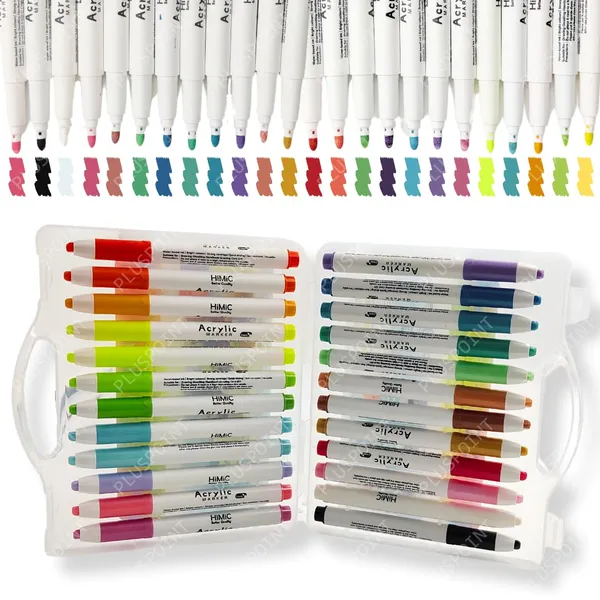 24_Shades_Acrylic_Markers_Pen_Paint_Set_For_Rock_Painting,_Wood_Painting,_Art_Craft_Calligraphy_Drawing,_Glass_Ceramic_Fabric,_Journal,_Doodling,_Writing_Books,_Perfect_For_Sketching