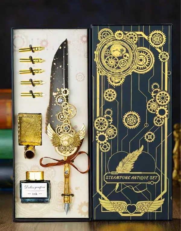 Vintage_Quill_Feather_Pen_And_Ink_Set,Elegant_Writing_Luxury_Fountain_Calligraphy_Ink_Pen_Set_Retro_Decor_Dip_Pen_Office_Stationery_Corporate_Gifting_For_Signature(Vasco-8),_Multicolor