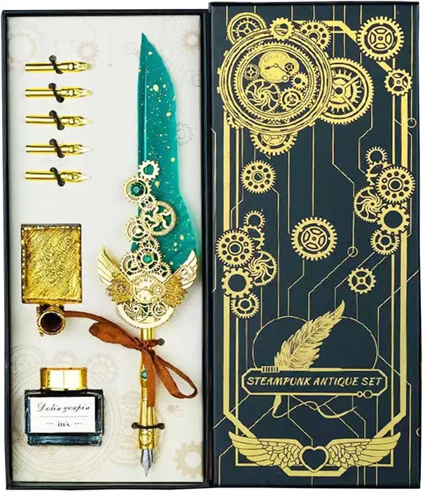 Vintage_Quill_Feather_Pen_And_Ink_Set,Elegant_Writing_Luxury_Fountain_Calligraphy_Ink_Pen_Set_Retro_Decor_Dip_Pen_Office_Stationery_Corporate_Gifting_For_Signature(Vasco-8),_Multicolor