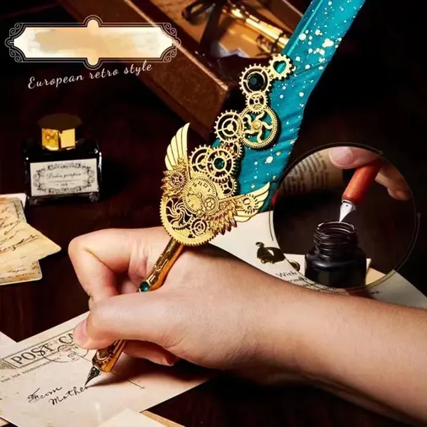 Vintage_Quill_Feather_Pen_And_Ink_Set,Elegant_Writing_Luxury_Fountain_Calligraphy_Ink_Pen_Set_Retro_Decor_Dip_Pen_Office_Stationery_Corporate_Gifting_For_Signature(Vasco-8),_Multicolor