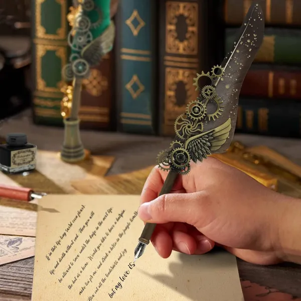 Vintage_Quill_Feather_Pen_And_Ink_Set,_Elegant_Writing_Luxury_Fountain_Calligraphy_Ink_Pen_Set_With_Wax_For_Stamp_Retro_Decor_Dip_Pen_Office_Stationery_Corporate_Gifting_For_Signature,_Black