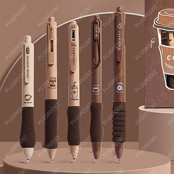 5Pcs_Coffee_Theme_Cute_Brown_Gel_Pens_Set_Blue_Ink_Pens_Fine_Point_Smooth_Writing_Pens_0.5Mm_Neutral_Pens_Aesthetic_Pretty_Pens_For_Journaling_Fancy_Pens_Bulk_Kawaii_School_Office_Supplies