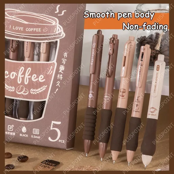 5Pcs_Coffee_Brown_Theme_Cute_Gel_Pens_Set_Blue_Ink_Fine_Point_Smooth_Writing_0.5Mm_Neutral_Aesthetic_Pens_For_Journaling_Fancy_Pen_Bulk_Kawaii_School_Office_Supplies_(Coffee-_Blue)
