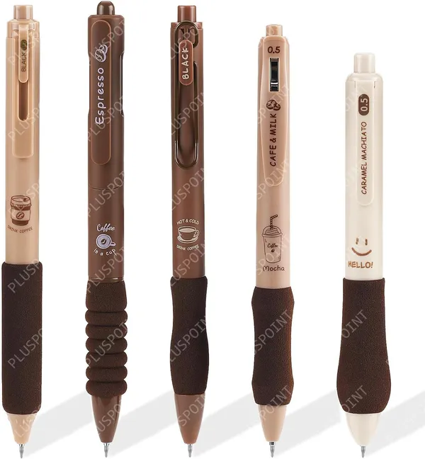 5Pcs_Coffee_Brown_Theme_Cute_Gel_Pens_Set_Blue_Ink_Fine_Point_Smooth_Writing_0.5Mm_Neutral_Aesthetic_Pens_For_Journaling_Fancy_Pen_Bulk_Kawaii_School_Office_Supplies_(Coffee-_Blue)