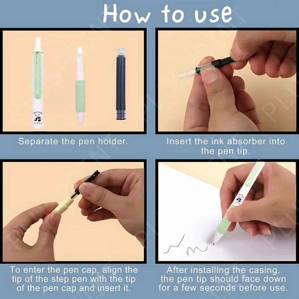 Panda_Fountain_Pen_For_Students,Iridium_Tip_Nib_Refillable_Click_Fountain_Pen_Set_(2_Pcs)_With_6_Ink_Refills,Kawaii_Stationery_Gift_For_Kids,Perfect_For_Office_&_School_Use_(Panda),Blue