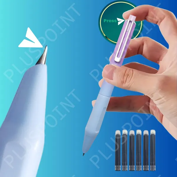 Fountain_Pen_For_Students_Iridium_Tip_Nib_Refillable_Click_Fountain_Pen_Set(2Pcs)With_6_Ink_Refills_Lightweight_Pen_Kawaii_Stationery_Gift_Perfect_For_Office_And_Kids_School_Use(Nebula)Blue