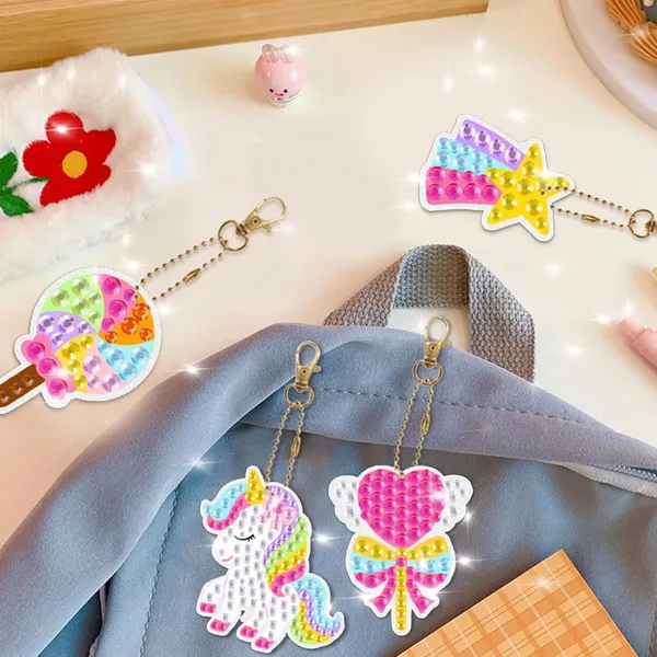 Unicorn_Diamond_Painting_Kit_Gem_Art_Keychains,_5D_Diamond_Art_Craft_Kit_For_Kids,_15_Pcs_Diy_Diamond_Art_Key_Chains_Creative_Decorative_Pendant_Key_Ring_For_Ages_5-12_Birthday_Festival_Gift