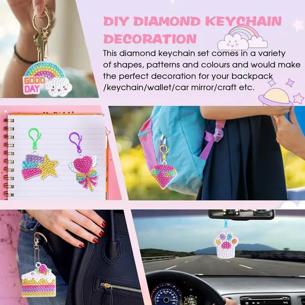 Unicorn_Diamond_Painting_Kit_Gem_Art_Keychains,_5D_Diamond_Art_Craft_Kit_For_Kids,_15_Pcs_Diy_Diamond_Art_Key_Chains_Creative_Decorative_Pendant_Key_Ring_For_Ages_5-12_Birthday_Festival_Gift