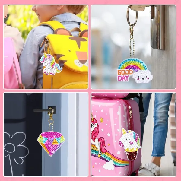 Unicorn_Diamond_Painting_Kit_Gem_Art_Keychains,_5D_Diamond_Art_Craft_Kit_For_Kids,_15_Pcs_Diy_Diamond_Art_Key_Chains_Creative_Decorative_Pendant_Key_Ring_For_Ages_5-12_Birthday_Festival_Gift