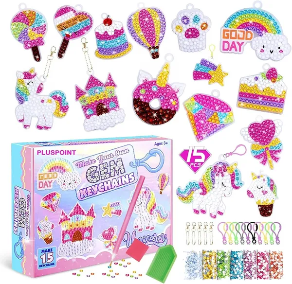 Unicorn_Diamond_Painting_Kit_Gem_Art_Keychains,_5D_Diamond_Art_Craft_Kit_For_Kids,_15_Pcs_Diy_Diamond_Art_Key_Chains_Creative_Decorative_Pendant_Key_Ring_For_Ages_5-12_Birthday_Festival_Gift