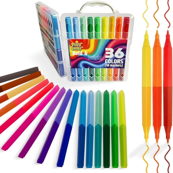 36_Double_Sided_Markers_Set_For_Kids_With_Water_Based_Colors,_Portable_Travel_Case,_Thin_Tip_Markers_Ideal_For_Schoolwork,_Office_Use,_Sketching_And_Drawing