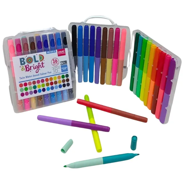 36_Double_Sided_Markers_Set_For_Kids_With_Water_Based_Colors,_Portable_Travel_Case,_Thin_Tip_Markers_Ideal_For_Schoolwork,_Office_Use,_Sketching_And_Drawing