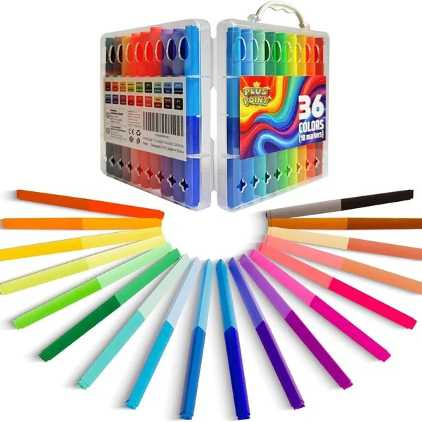 36_Double_Sided_Markers_Set_For_Kids_With_Water_Based_Colors,_Portable_Travel_Case,_Thin_Tip_Markers_Ideal_For_Schoolwork,_Office_Use,_Sketching_And_Drawing