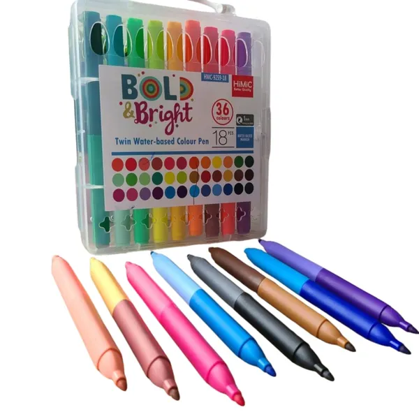 36_Double_Sided_Markers_Set_For_Kids_With_Water_Based_Colors,_Portable_Travel_Case,_Thin_Tip_Markers_Ideal_For_Schoolwork,_Office_Use,_Sketching_And_Drawing