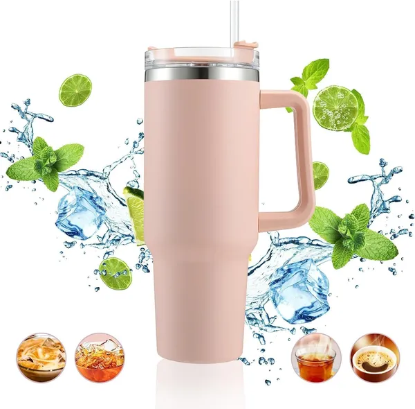 1200Ml_Tumbler_With_Handle_And_Straw_Lid_Double_Insulated_Cup_Reusable_Stainless_Steel_Water_Bottle_Travel_Tumbler,Coffee_Mug_For_Office,_Home|Travel_Mug_For_Hot_And_Cold_Water_(Light_Pink)