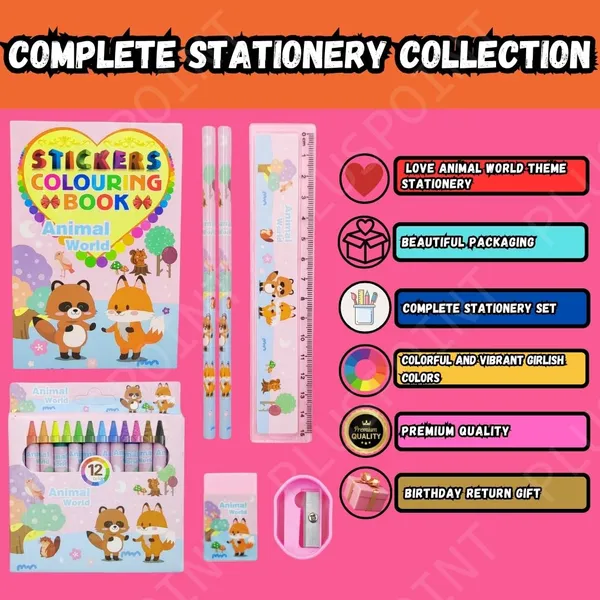 Stationery_Animal_World_Gift_Set_For_Kids-Pack_Of_8_Pcs,Stationery_Items_For_Kids_Useful_Gift_Cartoon_Stationery_Set_Birthday_Return_Gift_School_Accessories_For_Boys_Girls,Multicolor