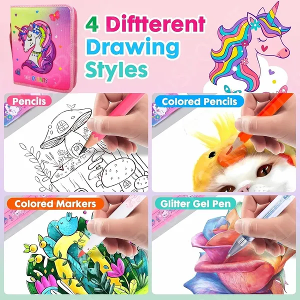 36Pcs_Unicorn_Art_Supplies_For_Girls,Drawing_Kit_With_Markers,Coloring_Arts_And_Crafts_Coloring_Set_For_Kids,Pencil,Crayon_School_Supply_Stationery_Set_Birthday_Gifts_For_Girls,Multicolor