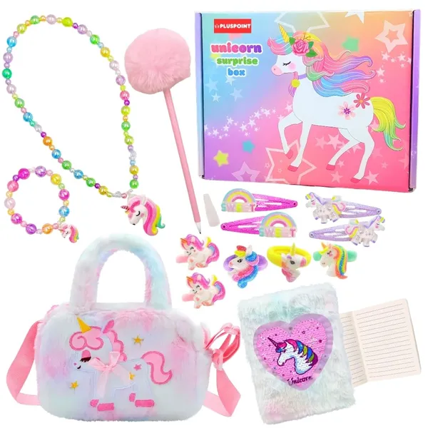 Unicorn_Gift_For_Girls_14_Pcs_Set_For_Kids_Of_Unicorn_Handbag_Purse,_Diary,_Hair_Clips,_Bracelet,_Necklace,_Pen,_Toy_Soft_Plush_Toys_Set_For_Birthday_Gifts_For_Kids
