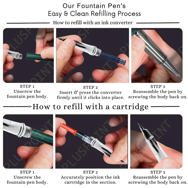 Stainless_Steel_Fountain_Pen_Stunning_Luxury_Pen_With_Metallic_Green_Finish,_Iridium_Nib,_Pen_Gift_For_Men_&_Women,_Professional,_Executive_Office,_Nice_Designer_Pens_For_Kids