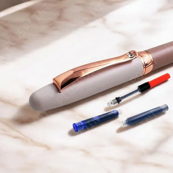 Luxury_Metal_Body_Fountain_Pen_Mat_Finish_With_Rose_Gold_Studded_Stone_Clip,_Iridium_Nib,_Rose_Gold_Trims,_Include_Ink_Converter_Gift_Set_For_Men_&_Women,_Executives