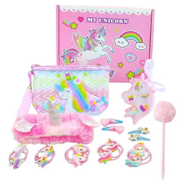 Unicorn_Gift_For_Girls_23Pcs_Set_For_Kids_Of_Unicorn_Handbag_Purse,_Hair_Band,_Hair_Clips,_Cartoon_Cap,_Pen,_Toy_Soft_Plush_Toys_Set_For_Birthday_Gifts_For_Kids