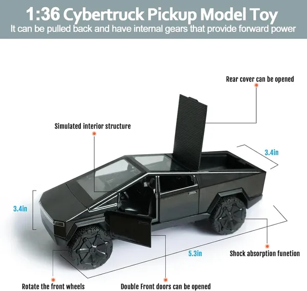 Diecast_Cybertruck_Model_Car_1/36_Toys_With_Lights_Diecast_Cyber_Cars_Pull_Back_Metal_Model_Toy_Trucks_And_Pickup_Truck_Toys_For_Kids_And_Cyber_Truck_Enthusiasts,_Black