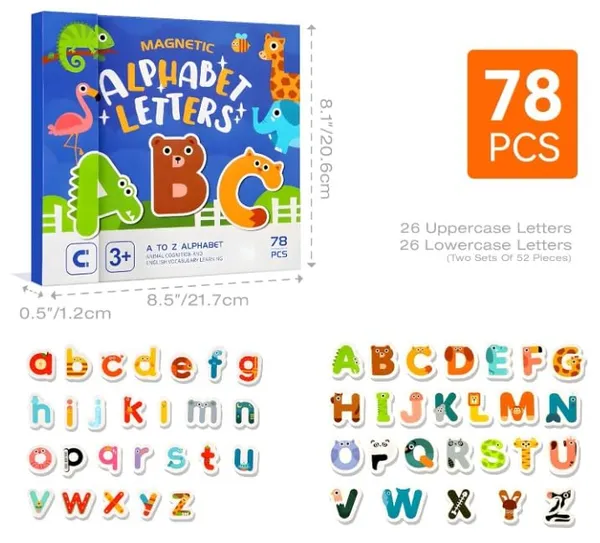 78_Pieces_Magnetic_Alphabet_Letters,_A-Z_Animal_Learning_Set_With_Magnetic_Board_&_Spelling_Guide_With_Uppercase_&_Lowercase_Abc_Letters,_Educational_Toy_For_Kids_3-6_Years