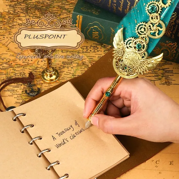Vintage_Quill_Feather_Pen_And_Ink_Set,_8_Pc_Pack_Elegant_Writing_Luxury_Fountain_Calligraphy_Ink_Pen_Set_Retro_Decor_Dip_Pen_Office_Stationery_Corporate_Gifting_For_Signature,_Multicolor