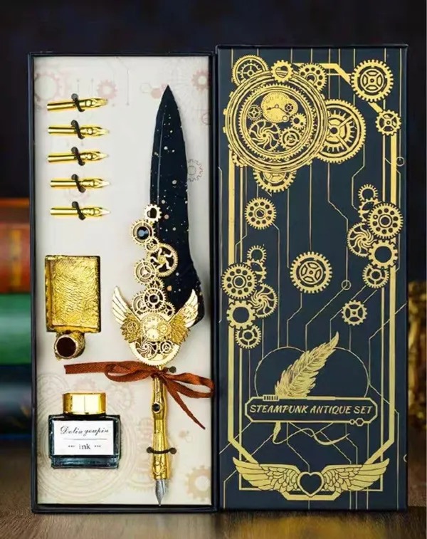 Vintage_Quill_Feather_Pen_And_Ink_Set,_8_Pc_Pack_Elegant_Writing_Luxury_Fountain_Calligraphy_Ink_Pen_Set_Retro_Decor_Dip_Pen_Office_Stationery_Corporate_Gifting_For_Signature,_Multicolor