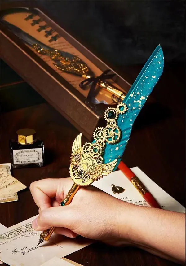Vintage_Quill_Feather_Pen_And_Ink_Set,_8_Pc_Pack_Elegant_Writing_Luxury_Fountain_Calligraphy_Ink_Pen_Set_Retro_Decor_Dip_Pen_Office_Stationery_Corporate_Gifting_For_Signature,_Multicolor