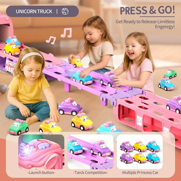 Unicorn_Truck_Trailer_With_6_Cars_Friction_Powered_Foldable_Race_Track_Truck_Toys_For_Toddler_Girls_Toy_Car_Set,_2-Player_Fold_Out_Trailer_With_Light_&_Sound_Toys_Birthday_Gifts