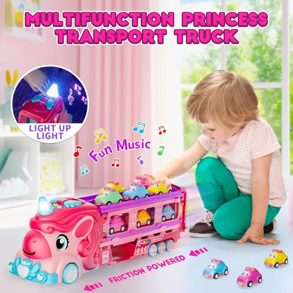 Unicorn_Truck_Trailer_With_6_Cars_Friction_Powered_Foldable_Race_Track_Truck_Toys_For_Toddler_Girls_Toy_Car_Set,_2-Player_Fold_Out_Trailer_With_Light_&_Sound_Toys_Birthday_Gifts