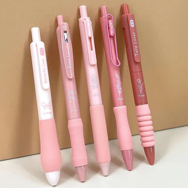 Pink_Flowers_Theme_Cute_Gel_Pens_5Pcs_Retractable_Quick_Dry_Ink_Pens_0.5Mm_Fine_Point_Blue_Ink_Kawaii_Smooth_Writing_Pens_For_School_Office_Supplies_Aesthetic_Pretty_Pens