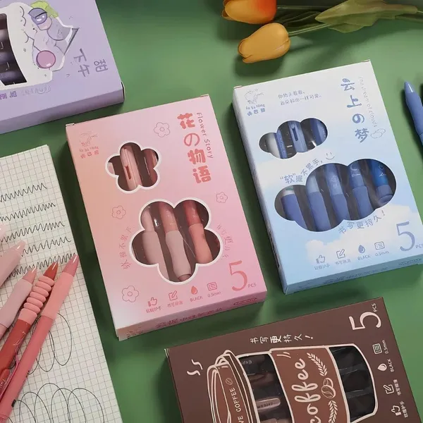 Pink_Flowers_Theme_Cute_Gel_Pens_5Pcs_Retractable_Quick_Dry_Ink_Pens_0.5Mm_Fine_Point_Blue_Ink_Kawaii_Smooth_Writing_Pens_For_School_Office_Supplies_Aesthetic_Pretty_Pens
