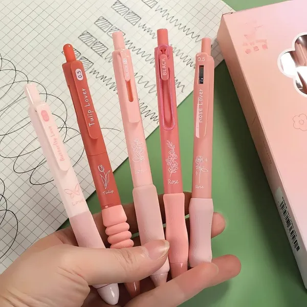 Pink_Flowers_Theme_Cute_Gel_Pens_5Pcs_Retractable_Quick_Dry_Ink_Pens_0.5Mm_Fine_Point_Blue_Ink_Kawaii_Smooth_Writing_Pens_For_School_Office_Supplies_Aesthetic_Pretty_Pens