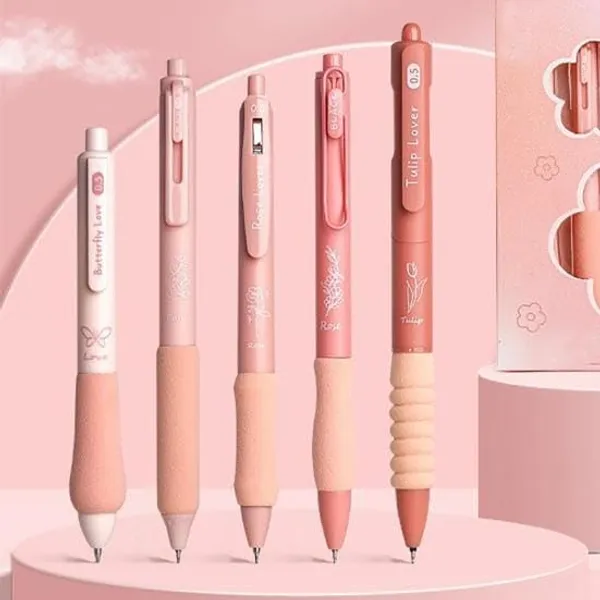 Pink_Flowers_Theme_Cute_Gel_Pens_5Pcs_Retractable_Quick_Dry_Ink_Pens_0.5Mm_Fine_Point_Blue_Ink_Kawaii_Smooth_Writing_Pens_For_School_Office_Supplies_Aesthetic_Pretty_Pens